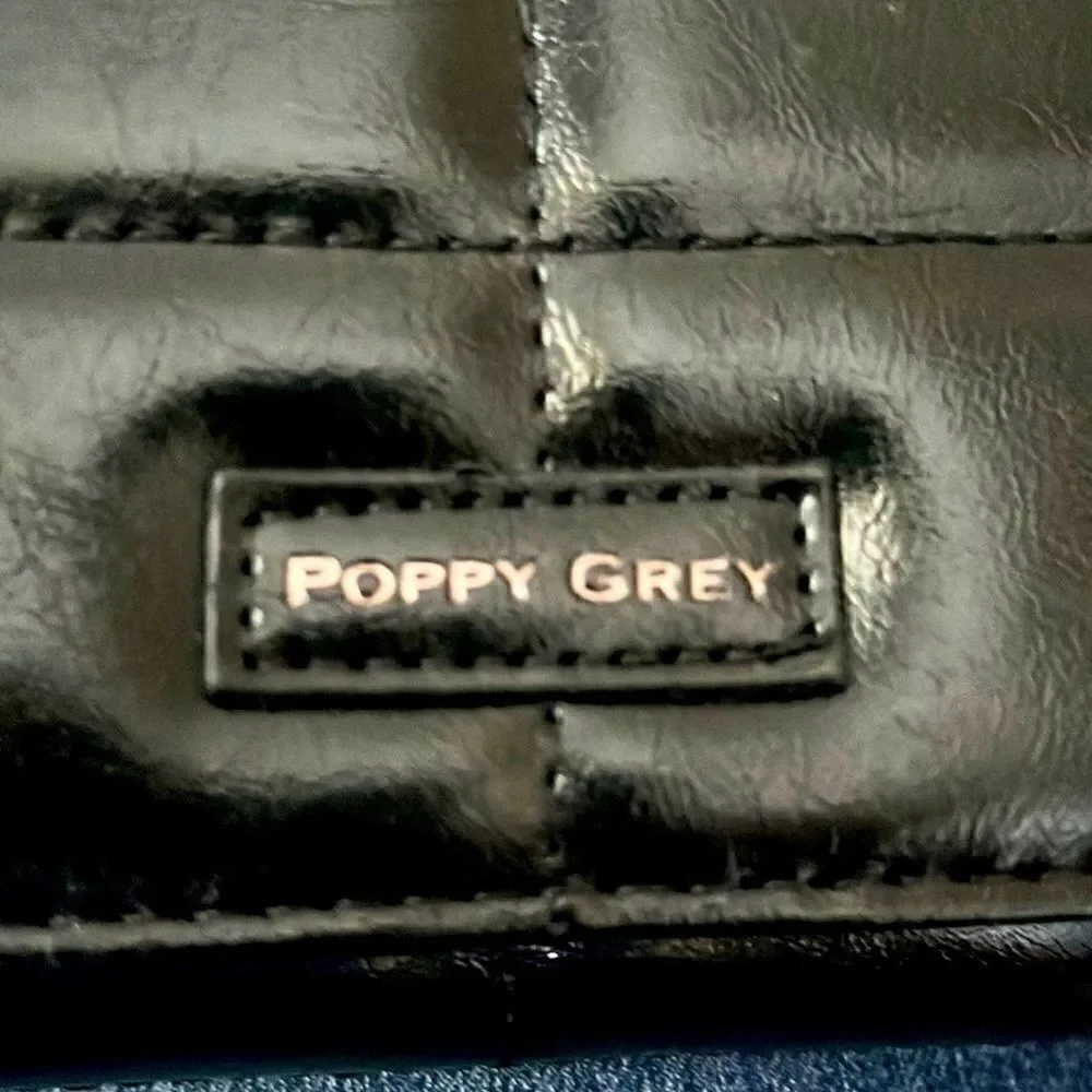 POPPY GREY FAUX LEATHER LARGE BIFOLD WALLET W/RFID-FREMONT/JET BLACK NWT